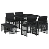 9 Piece Garden Dining Set with Cushions Black Poly Rattan - Front View