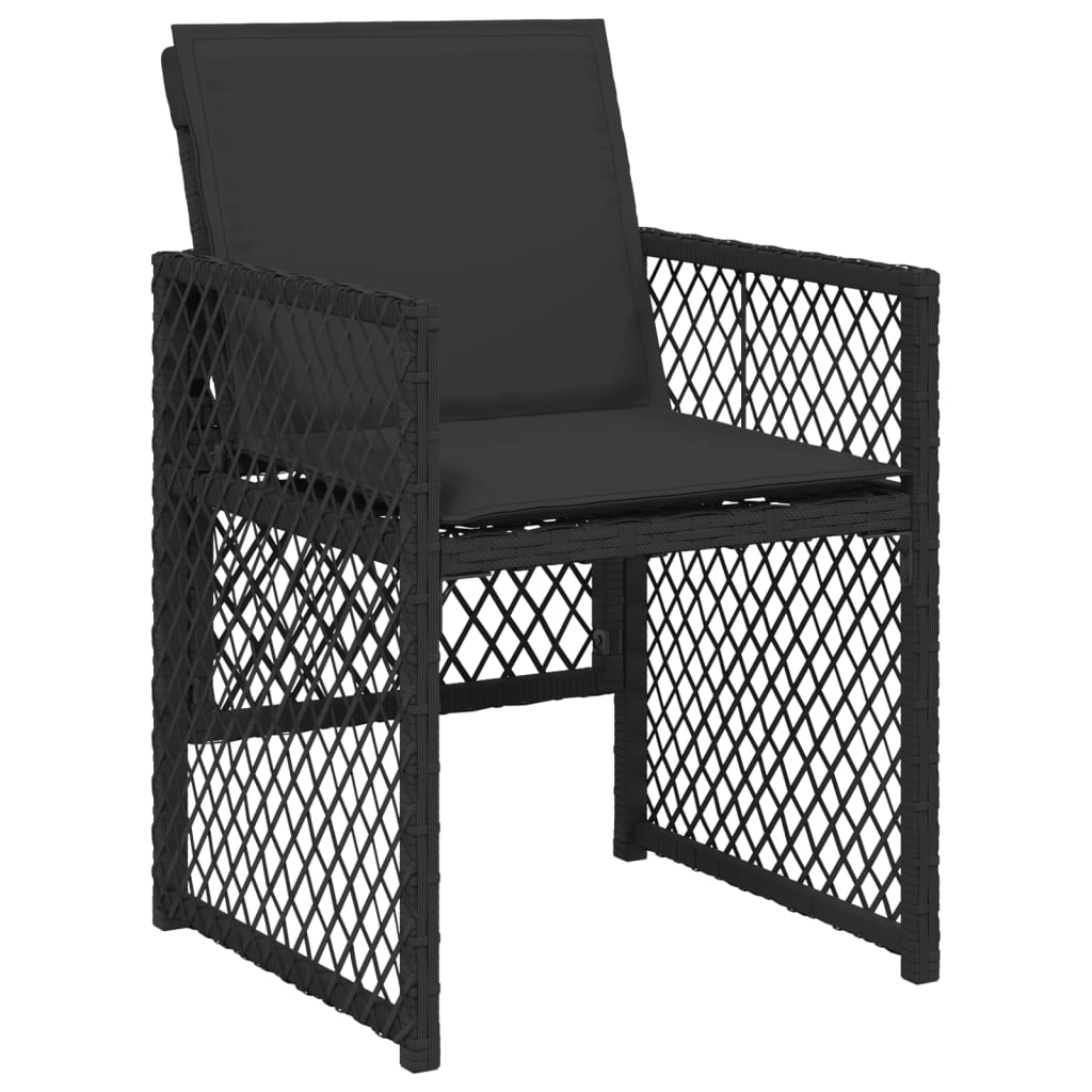9 Piece Garden Dining Set with Cushions Black Poly Rattan