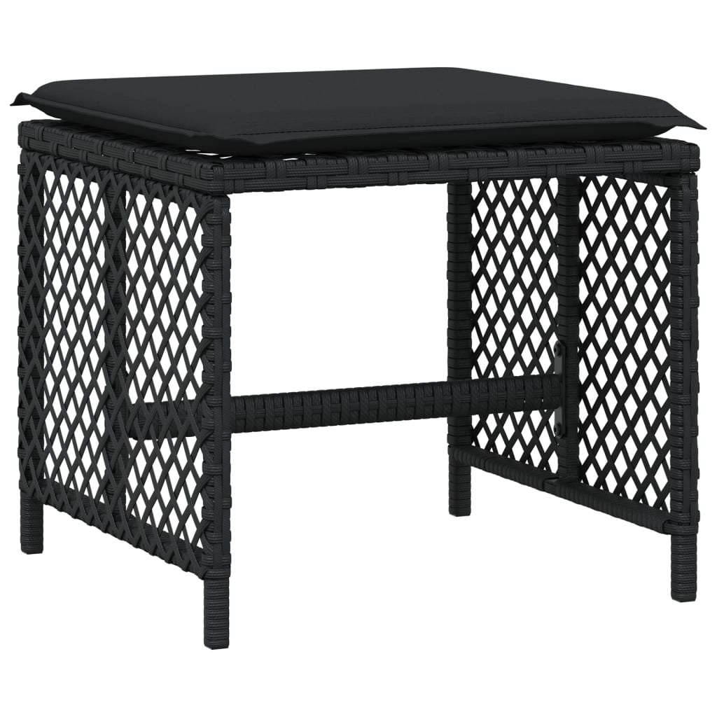 9 Piece Garden Dining Set with Cushions Black Poly Rattan