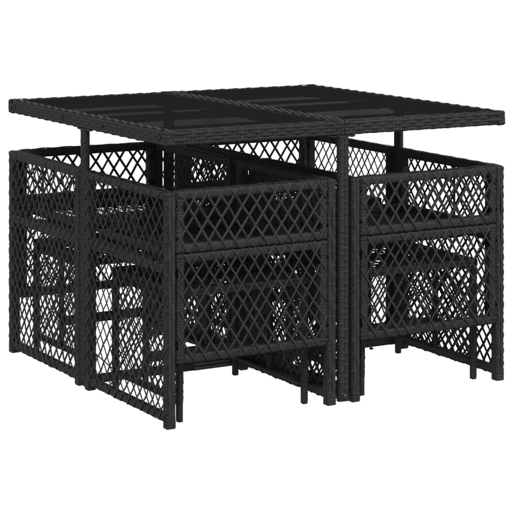 9 Piece Garden Dining Set with Cushions Black Poly Rattan
