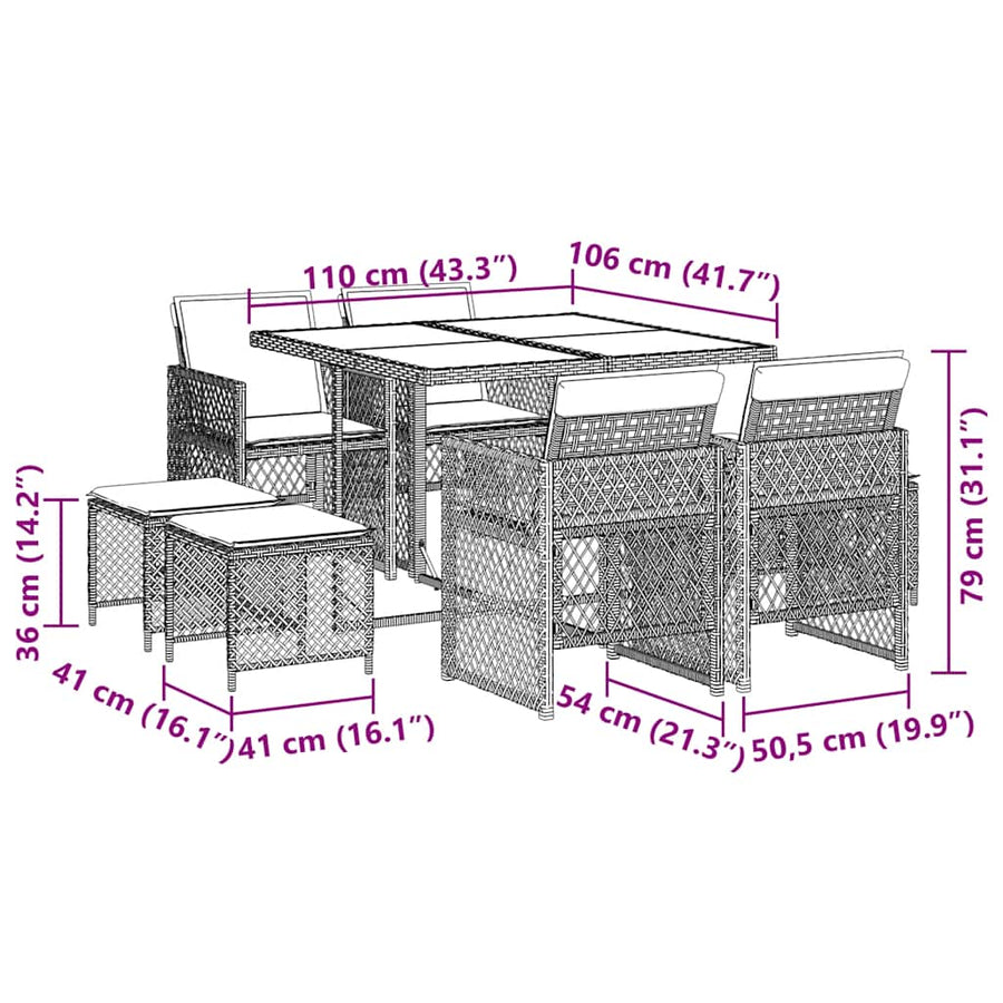 9 Piece Garden Dining Set with Cushions Black Poly Rattan