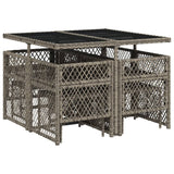 9 Piece Garden Dining Set with Cushions Grey Poly Rattan - Rear View