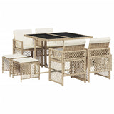 9 Piece Garden Dining Set with Cushions Beige Poly Rattan - Front View