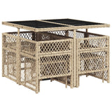 9 Piece Garden Dining Set with Cushions Beige Poly Rattan