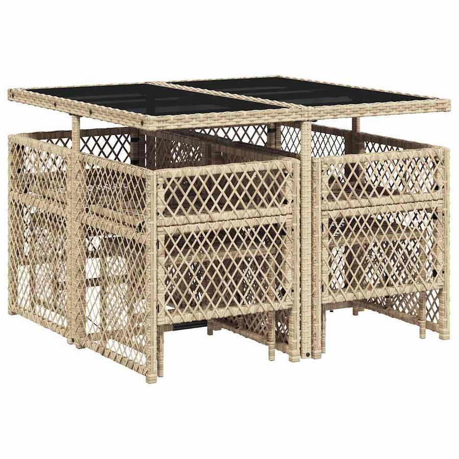9 Piece Garden Dining Set with Cushions Beige Poly Rattan