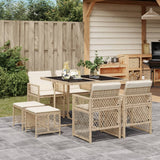 9 Piece Garden Dining Set with Cushions Beige Poly Rattan