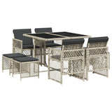 9 Piece Garden Dining Set with Cushions Light Grey Poly Rattan - Front View