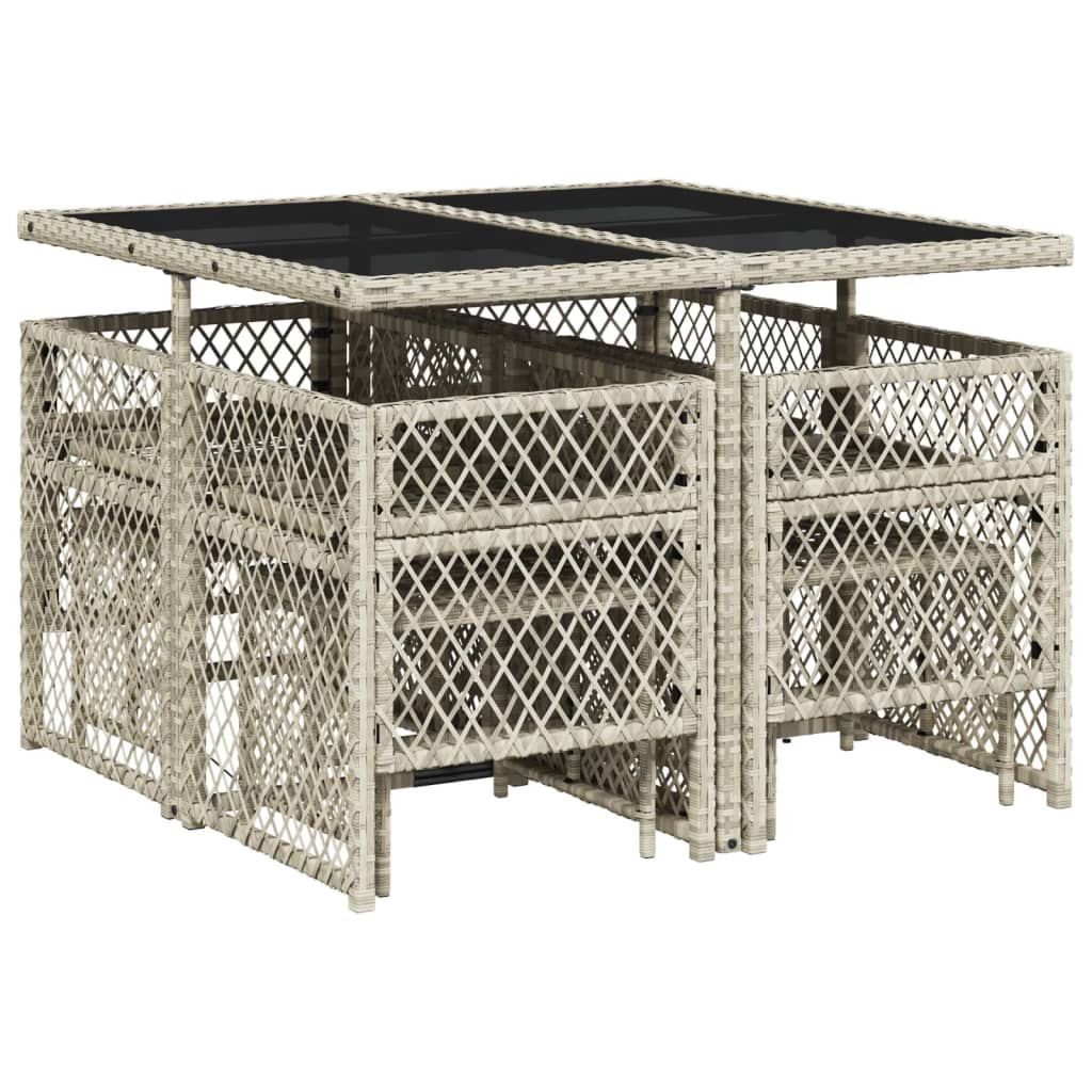 9 Piece Garden Dining Set with Cushions Light Grey Poly Rattan