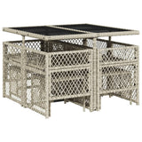 9 Piece Garden Dining Set with Cushions Light Grey Poly Rattan