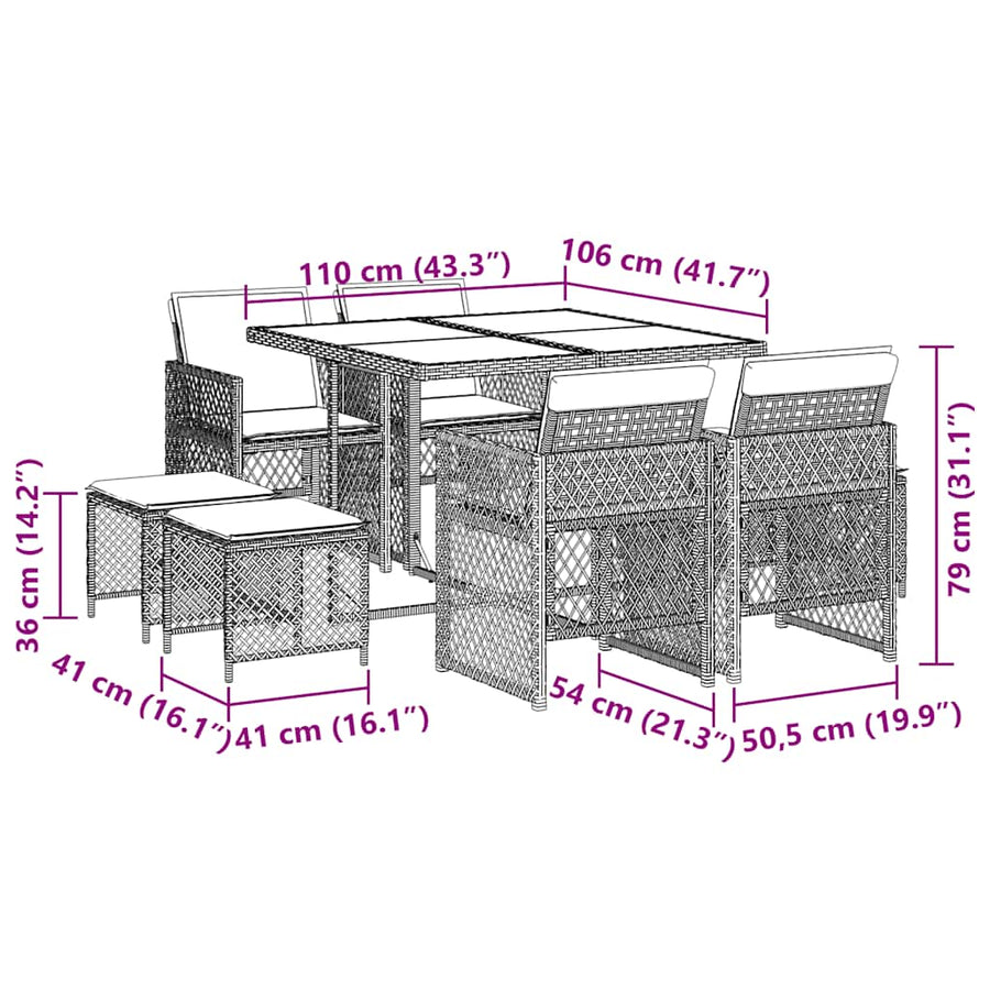 9 Piece Garden Dining Set with Cushions Light Grey Poly Rattan