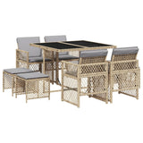 9 Piece Garden Dining Set with Cushions Beige Poly Rattan - Front View