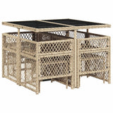 9 Piece Garden Dining Set with Cushions Beige Poly Rattan