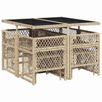9 Piece Garden Dining Set with Cushions Beige Poly Rattan