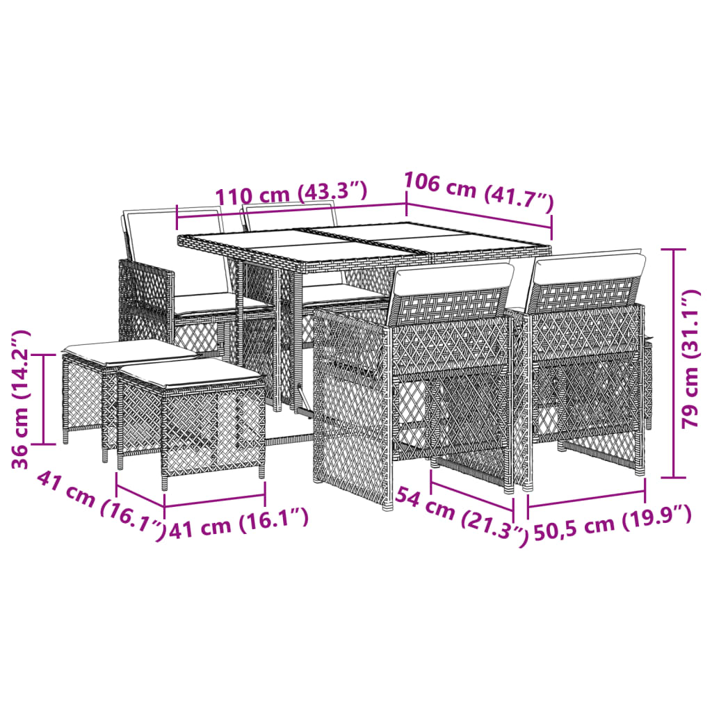 9 Piece Garden Dining Set with Cushions Beige Poly Rattan