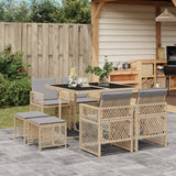 9 Piece Garden Dining Set with Cushions Beige Poly Rattan