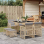 9 Piece Garden Dining Set with Cushions Beige Poly Rattan