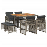 9 Piece Garden Dining Set with Cushions Grey Poly Rattan - Front View