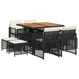 9 Piece Garden Dining Set with Cushions Black Poly Rattan