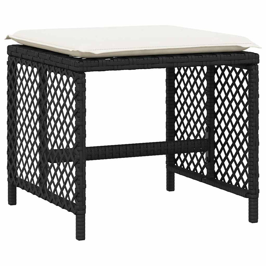 9 Piece Garden Dining Set with Cushions Black Poly Rattan