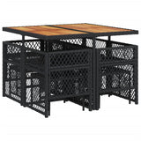 9 Piece Garden Dining Set with Cushions Black Poly Rattan - Rear View