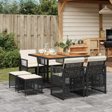 9 Piece Garden Dining Set with Cushions Black Poly Rattan