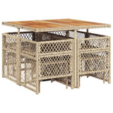 9 Piece Garden Dining Set with Cushions Beige Poly Rattan - Rear View