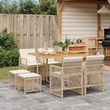 9 Piece Garden Dining Set with Cushions Beige Poly Rattan