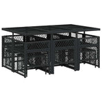 11 Piece Garden Dining Set with Cushions Black Poly Rattan