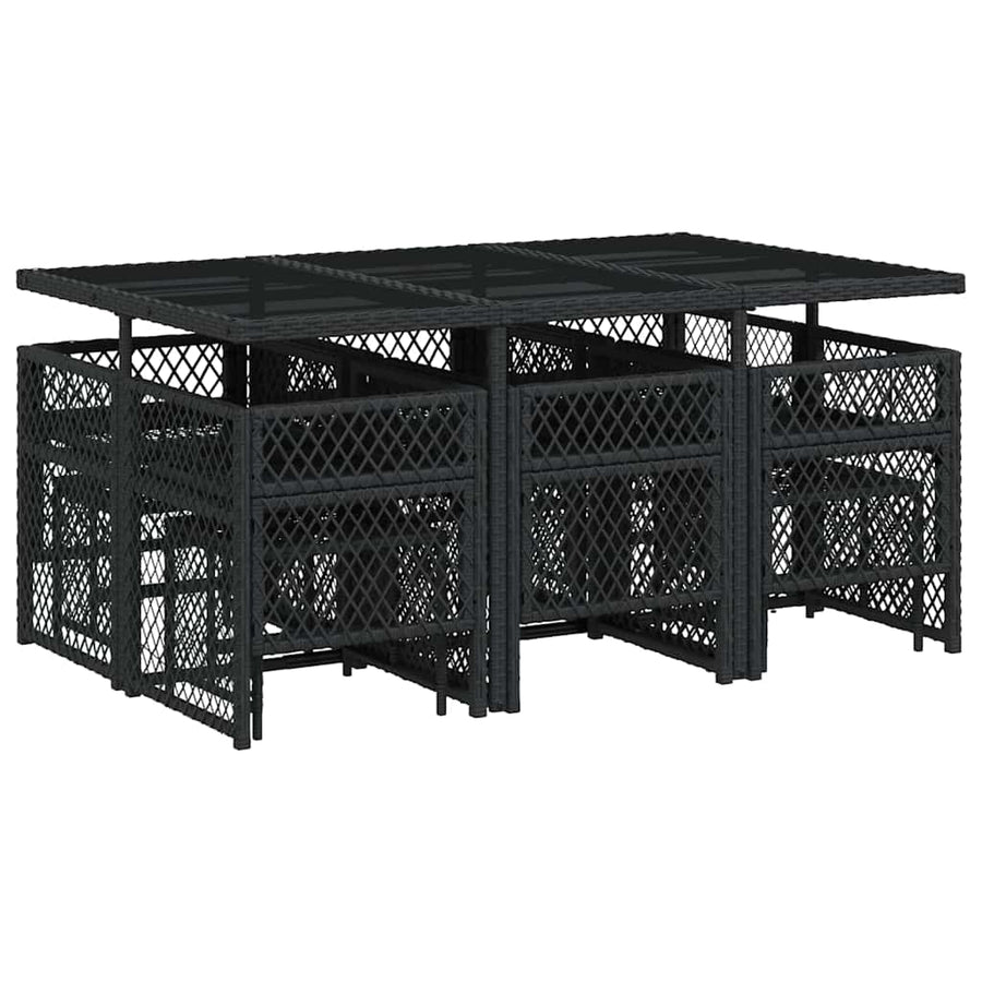 11 Piece Garden Dining Set with Cushions Black Poly Rattan