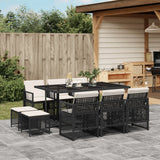 11 Piece Garden Dining Set with Cushions Black Poly Rattan