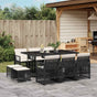 11 Piece Garden Dining Set with Cushions Black Poly Rattan