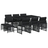 11 Piece Garden Dining Set with Cushions Black Poly Rattan