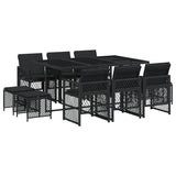11 Piece Garden Dining Set with Cushions Black Poly Rattan - Front View