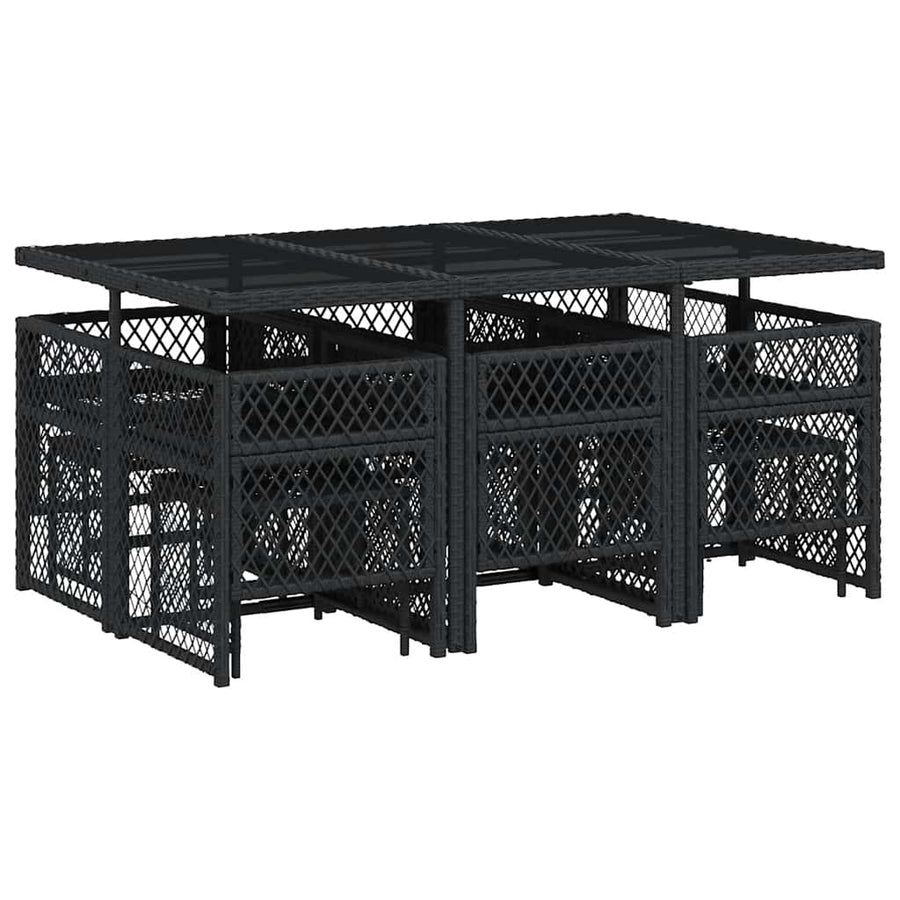 11 Piece Garden Dining Set with Cushions Black Poly Rattan