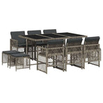 11 Piece Garden Dining Set with Cushions Grey Poly Rattan