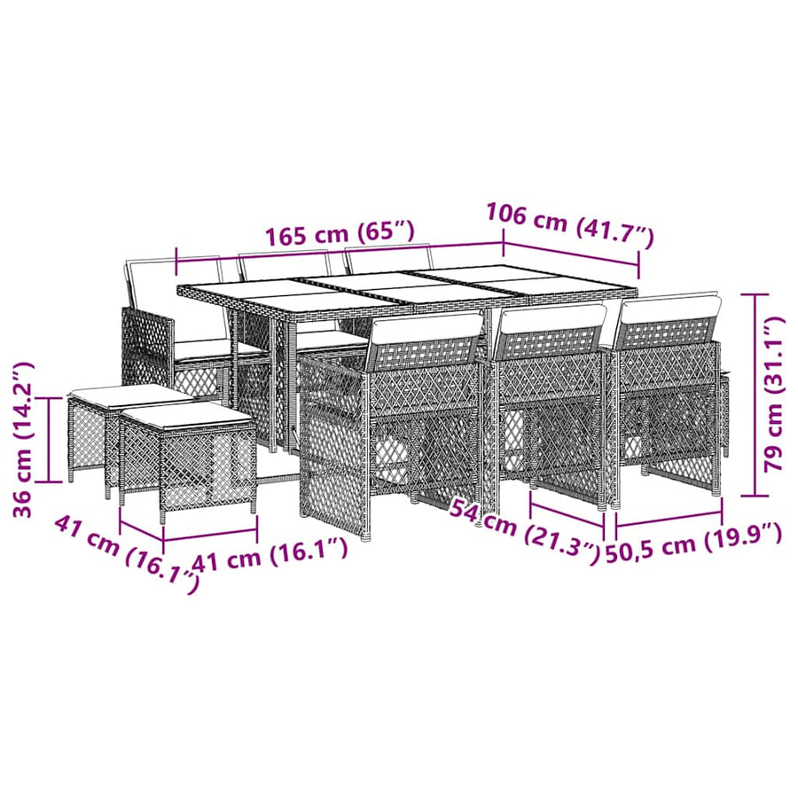 11 Piece Garden Dining Set with Cushions Grey Poly Rattan