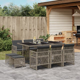 11 Piece Garden Dining Set with Cushions Grey Poly Rattan