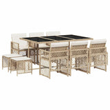 11 Piece Garden Dining Set with Cushions Beige Poly Rattan