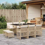 11 Piece Garden Dining Set with Cushions Beige Poly Rattan