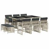11 Piece Garden Dining Set with Cushions Light Grey Poly Rattan