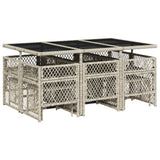 11 Piece Garden Dining Set with Cushions Light Grey Poly Rattan - Rear View