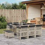 11 Piece Garden Dining Set with Cushions Light Grey Poly Rattan