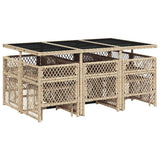 11 Piece Garden Dining Set with Cushions Beige Poly Rattan - Rear View