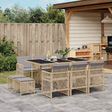 11 Piece Garden Dining Set with Cushions Beige Poly Rattan