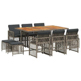 11 Piece Garden Dining Set with Cushions Grey Poly Rattan