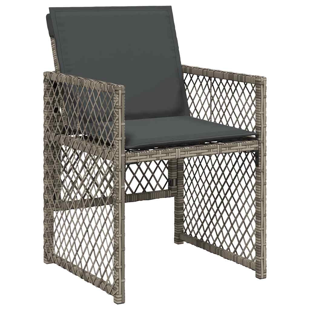 11 Piece Garden Dining Set with Cushions Grey Poly Rattan