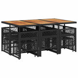 11 Piece Garden Dining Set with Cushions Black Poly Rattan - Rear View