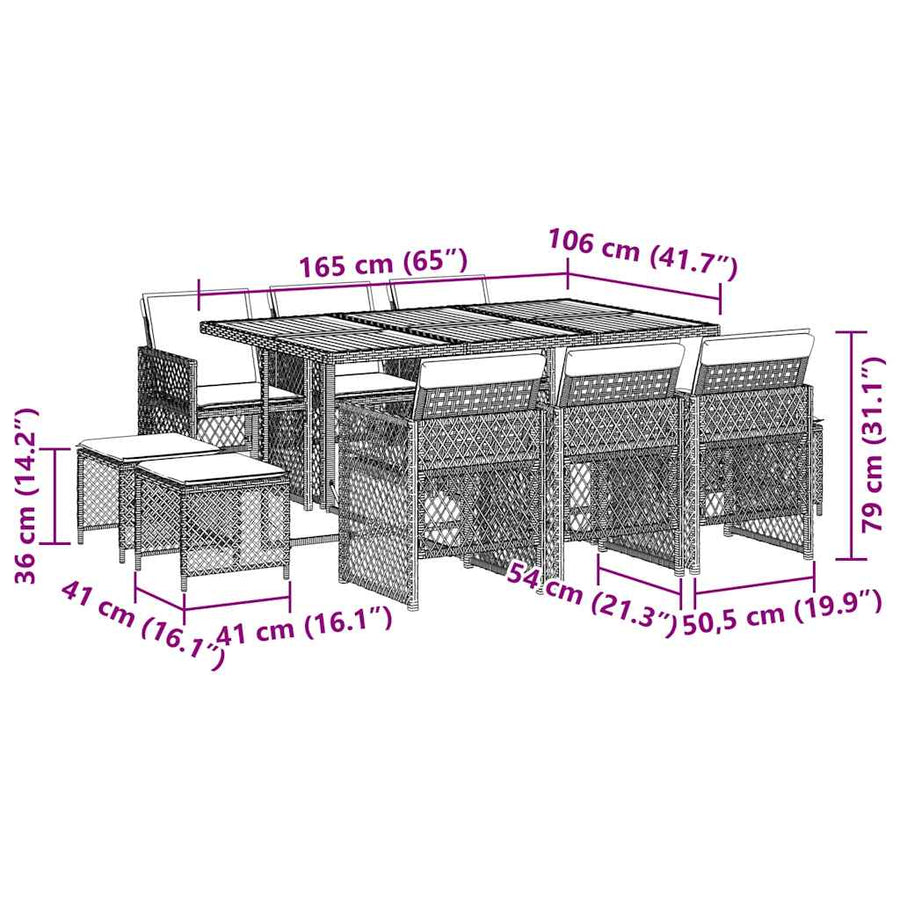11 Piece Garden Dining Set with Cushions Black Poly Rattan