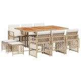 11 Piece Garden Dining Set with Cushions Beige Poly Rattan