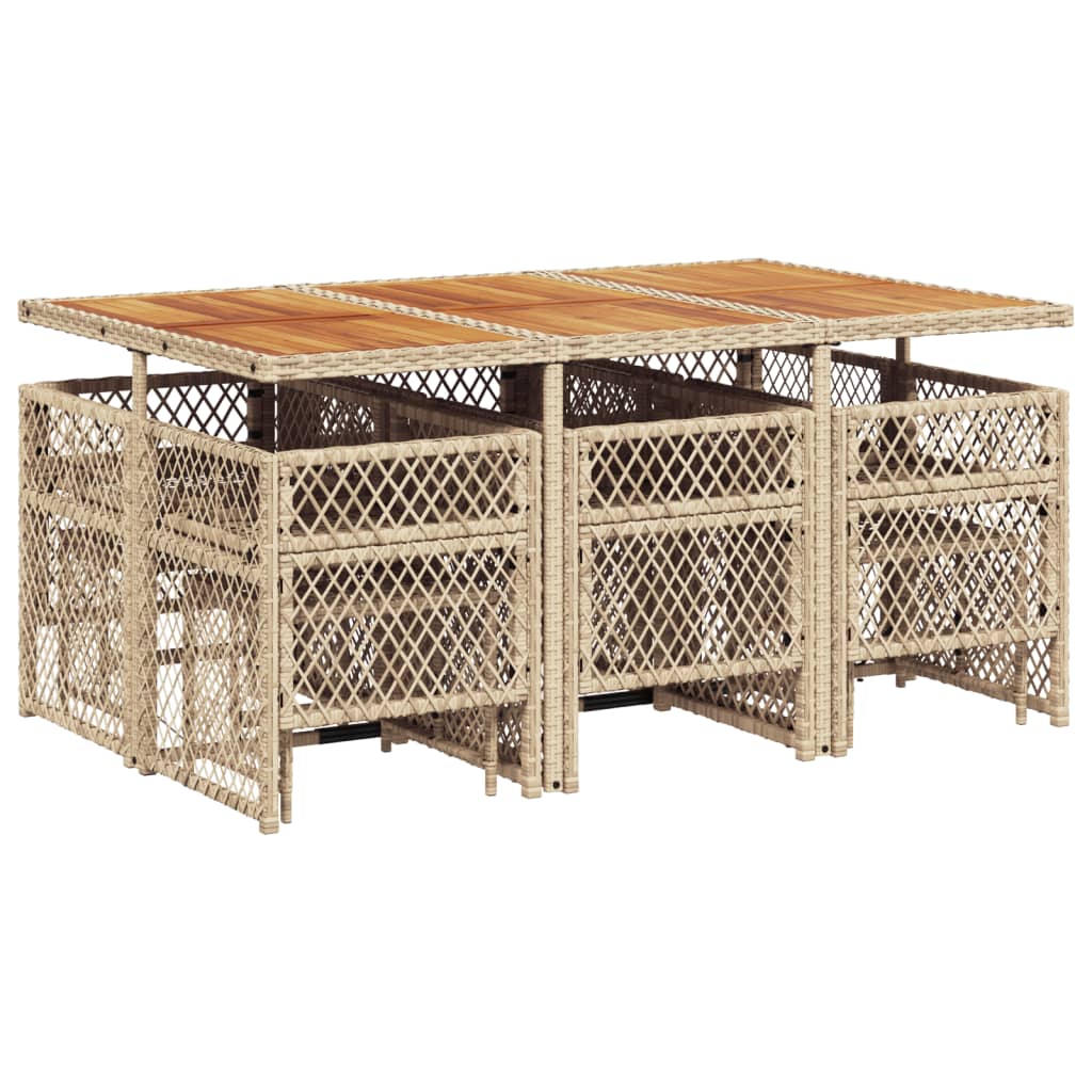 11 Piece Garden Dining Set with Cushions Beige Poly Rattan